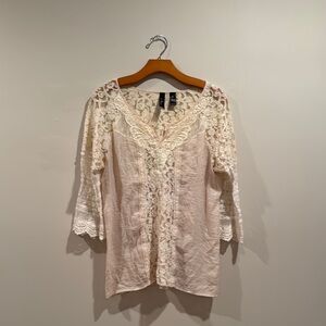 Cream Lace 3/4 Sleeve Relaxed Blouse